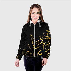 Куртка с капюшоном женская Золотая каллиграфия на черном фоне, цвет: 3D-белый — фото 2