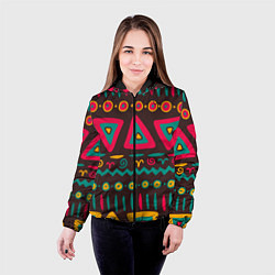 Куртка с капюшоном женская Разнообразный узор - треугольники, линии и круги, цвет: 3D-черный — фото 2