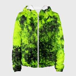 Куртка с капюшоном женская Яркий неоновый салатовый гранж, цвет: 3D-белый