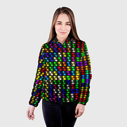 Куртка с капюшоном женская Разноцветные неоновые квадраты, цвет: 3D-черный — фото 2