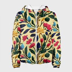 Куртка с капюшоном женская Эффект вышивки цветочная поляна, цвет: 3D-белый