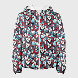Куртка с капюшоном женская Абстрактный паттерн с сердцами, цвет: 3D-белый
