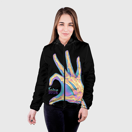 Женская куртка Сердечко правой рукой - неоновый рентген / 3D-Черный – фото 4