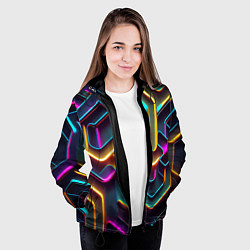 Куртка с капюшоном женская Неоновый узор на стене, цвет: 3D-черный — фото 2