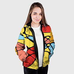 Куртка с капюшоном женская Яркий абстрактный узор из цветных овалов и плавных, цвет: 3D-черный — фото 2