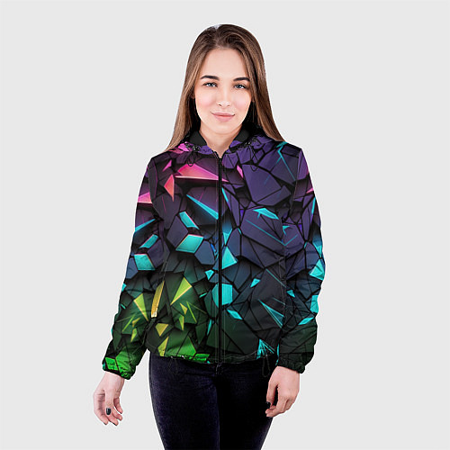 Женская куртка Неоновые абстрактные каменные плиты / 3D-Черный – фото 4