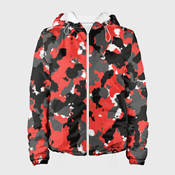 Куртка с капюшоном женская Красно-черный камуфляж, цвет: 3D-белый
