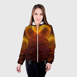 Куртка с капюшоном женская Абстрактное тёмно-жёлтое узорчатое свечение во тьм, цвет: 3D-белый — фото 2