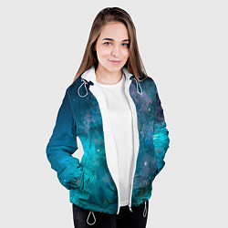 Куртка с капюшоном женская Абстрактный светло-синий космос и звёзды, цвет: 3D-белый — фото 2