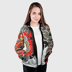 Куртка с капюшоном женская Иредзуми: дракон в дыму, цвет: 3D-черный — фото 2
