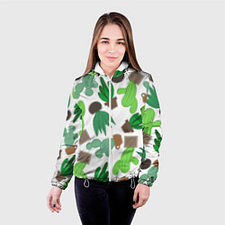 Куртка с капюшоном женская Кактусы в горшках - паттерн, цвет: 3D-белый — фото 2