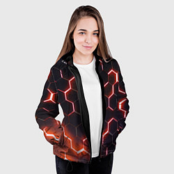 Куртка с капюшоном женская Неоновые соты в стиле киберпанка, цвет: 3D-черный — фото 2