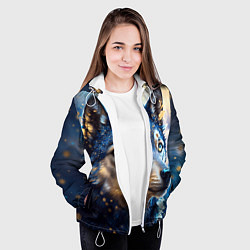 Куртка с капюшоном женская Волк на синем фоне, цвет: 3D-белый — фото 2