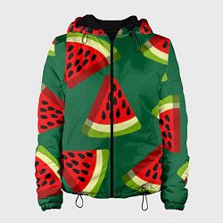 Куртка с капюшоном женская Арбуз, кусочек или долька арбуза, цвет: 3D-черный