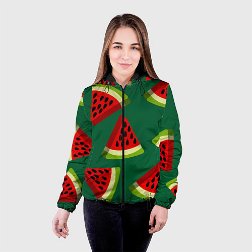 Женская куртка Арбуз, кусочек или долька арбуза / 3D-Черный – фото 4