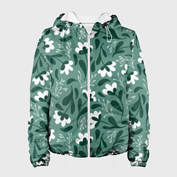 Куртка с капюшоном женская Белые цветы - паттерн, цвет: 3D-белый