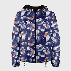 Куртка с капюшоном женская Орнамент перья, цвет: 3D-черный