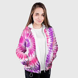 Куртка с капюшоном женская Тай-дай розовый с фиолетовым, цвет: 3D-белый — фото 2