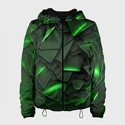 Куртка с капюшоном женская Зеленые объемные осколки, цвет: 3D-черный