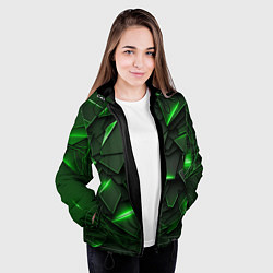 Куртка с капюшоном женская Зеленые объемные осколки, цвет: 3D-черный — фото 2
