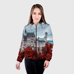 Куртка с капюшоном женская Замок в горах и красный лес, цвет: 3D-черный — фото 2
