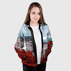 Куртка с капюшоном женская Замок в горах и красный лес, цвет: 3D-черный — фото 2