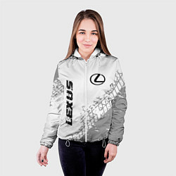 Куртка с капюшоном женская Lexus speed на светлом фоне со следами шин: надпис, цвет: 3D-белый — фото 2