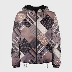 Куртка с капюшоном женская Коричневый узор в стиле фолк-пэчворк, цвет: 3D-черный