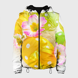 Куртка с капюшоном женская Пасхальные яйца и цветы, цвет: 3D-черный