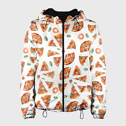 Куртка с капюшоном женская Кусочки пиццы - паттерн на белом, цвет: 3D-черный