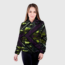 Куртка с капюшоном женская Зеленые листья и фиолетовые вставки, цвет: 3D-черный — фото 2