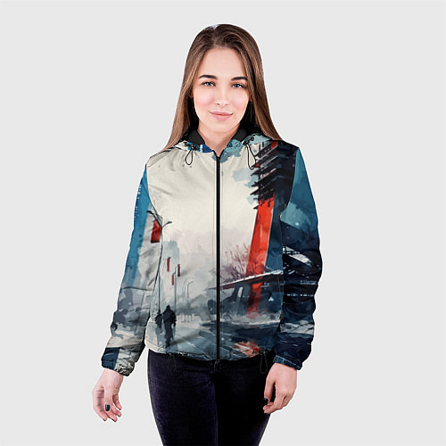 Женская куртка Наш город - коллекция Бело-сине-красный - Хуф и Ся / 3D-Черный – фото 4