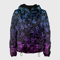 Куртка с капюшоном женская Неоновый узор тетрис, цвет: 3D-черный