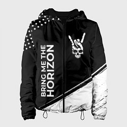Куртка с капюшоном женская Bring Me the Horizon и рок символ на темном фоне, цвет: 3D-черный