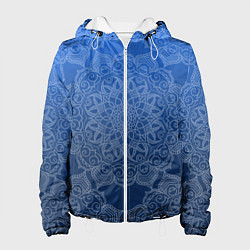 Куртка с капюшоном женская Мандала на градиенте синего цвета, цвет: 3D-белый