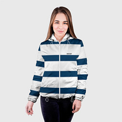 Куртка с капюшоном женская Бело-синий полосатый узор, цвет: 3D-белый — фото 2