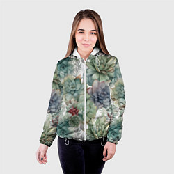 Куртка с капюшоном женская Акварельные суккуленты - паттерн, цвет: 3D-белый — фото 2