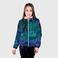 Куртка с капюшоном женская Абстракция: неоновые огни подводного мира, цвет: 3D-белый — фото 2