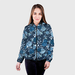 Куртка с капюшоном женская Голубые розы паттерн, цвет: 3D-черный — фото 2