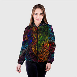 Куртка с капюшоном женская Разноцветные английские буквы, цвет: 3D-черный — фото 2