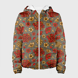 Куртка с капюшоном женская Японские цветы-пионы, цвет: 3D-белый