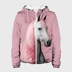 Куртка с капюшоном женская Единорог розовая грива, цвет: 3D-белый