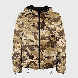 Куртка с капюшоном женская Коричнево-желтый камуфляжный фон, цвет: 3D-черный