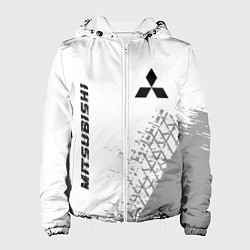 Куртка с капюшоном женская Mitsubishi speed на светлом фоне со следами шин: н, цвет: 3D-белый