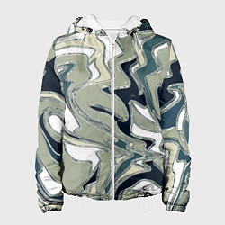 Куртка с капюшоном женская Абстракция оливковый, цвет: 3D-белый