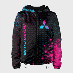 Куртка с капюшоном женская Mitsubishi - neon gradient: надпись, символ, цвет: 3D-черный
