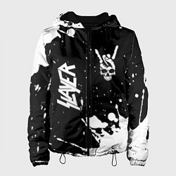 Куртка с капюшоном женская Slayer и рок символ на темном фоне, цвет: 3D-черный