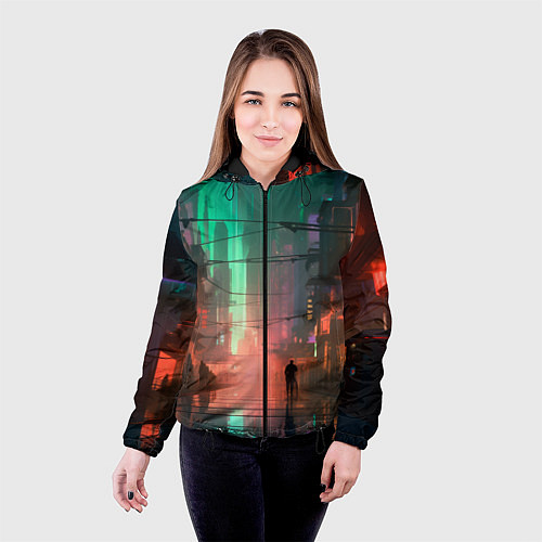 Женская куртка Кибер город будущего / 3D-Черный – фото 4