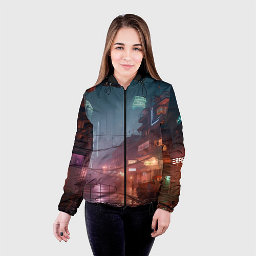 Женская куртка Киберпанк город будущего / 3D-Черный – фото 4