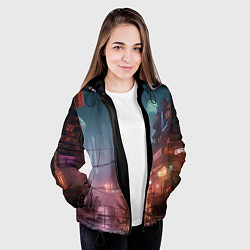 Куртка с капюшоном женская Киберпанк город будущего, цвет: 3D-черный — фото 2